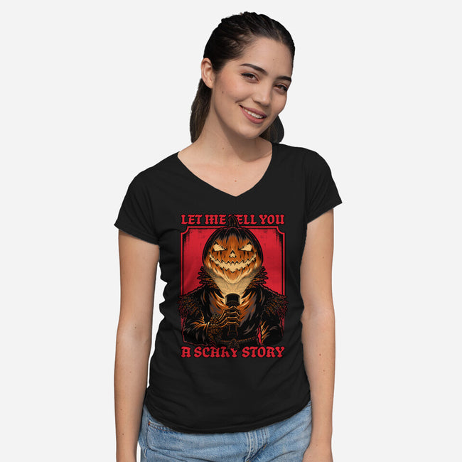 Halloween Pumpkin Scary Stories-Womens-V-Neck-Tee-Studio Mootant