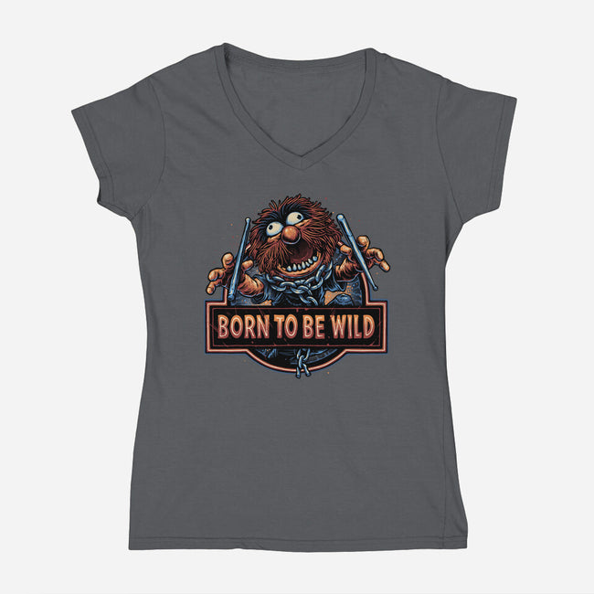 Be Wild-Womens-V-Neck-Tee-glitchygorilla