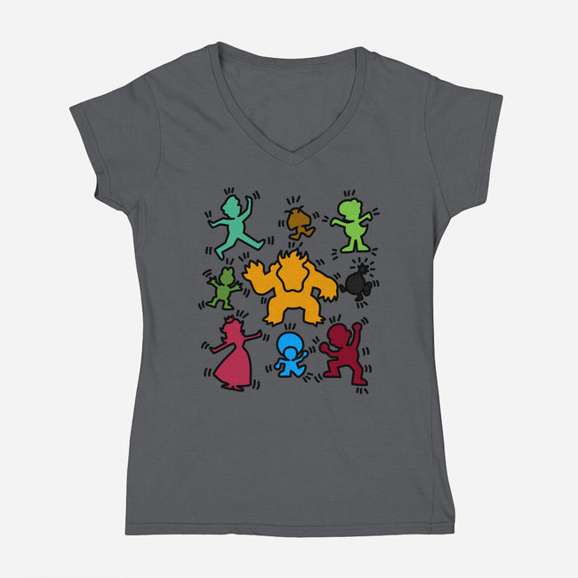 Classic Game Doodle-Womens-V-Neck-Tee-rmatix