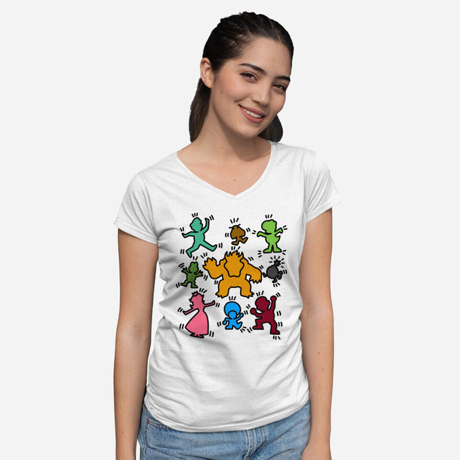 Classic Game Doodle-Womens-V-Neck-Tee-rmatix