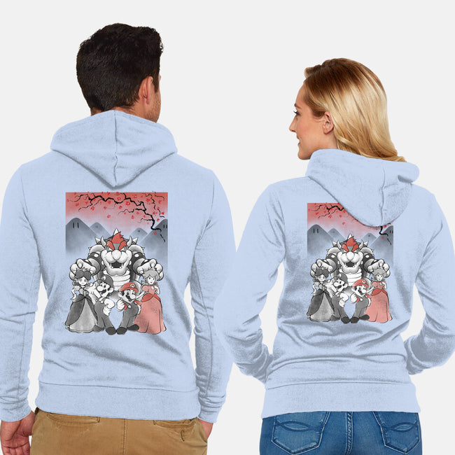 Mushroom Club Sumi-E-Unisex-Zip-Up-Sweatshirt-Astrobot Invention