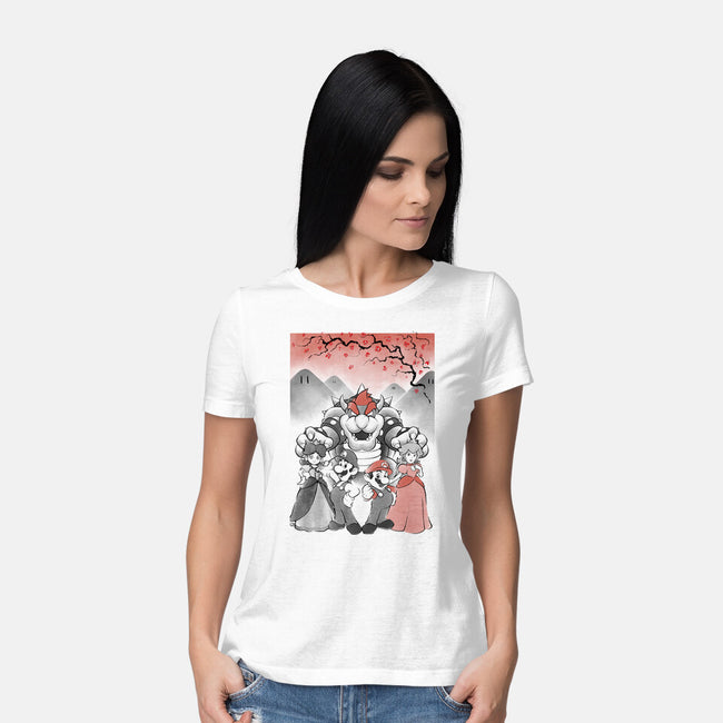 Mushroom Club Sumi-E-Womens-Basic-Tee-Astrobot Invention
