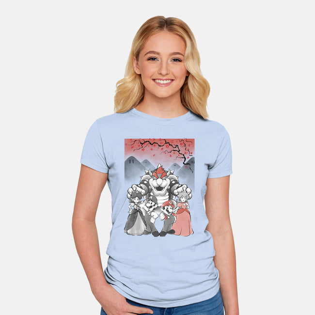 Mushroom Club Sumi-E-Womens-Fitted-Tee-Astrobot Invention