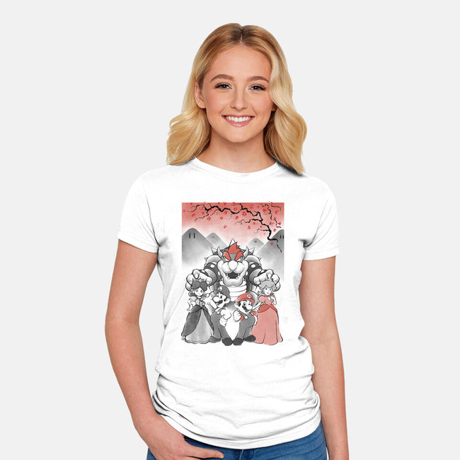 Mushroom Club Sumi-E-Womens-Fitted-Tee-Astrobot Invention