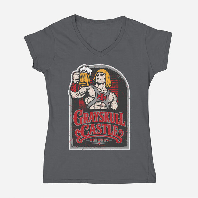 Grayskull Castle Brewery-Womens-V-Neck-Tee-CarloJ1956