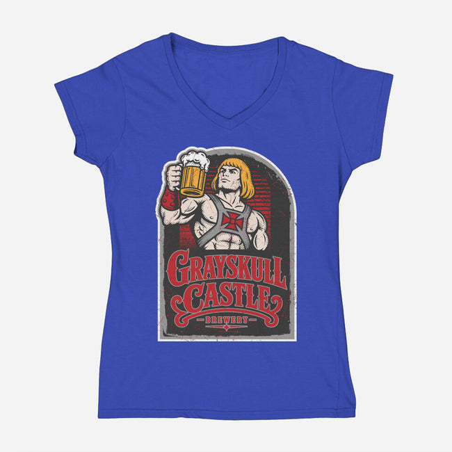 Grayskull Castle Brewery-Womens-V-Neck-Tee-CarloJ1956