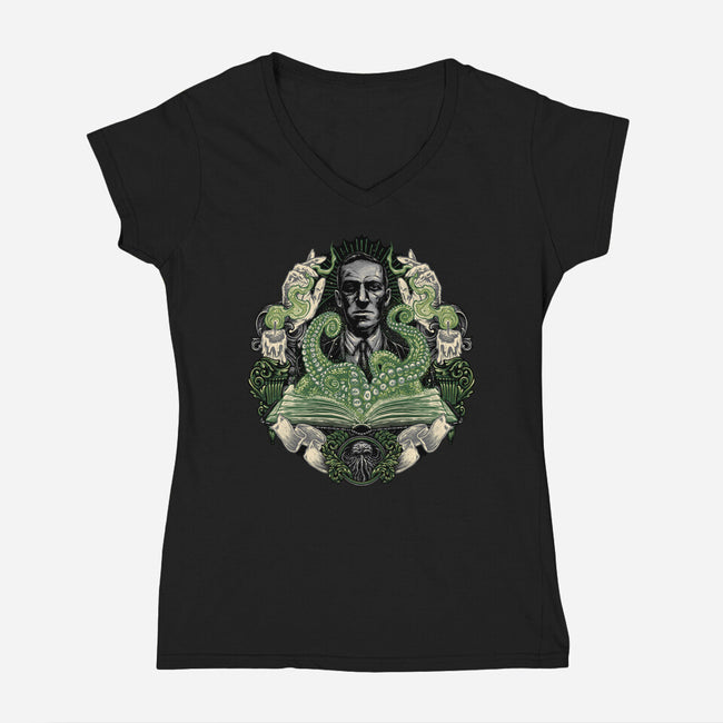 Summon The Creature-Womens-V-Neck-Tee-glitchygorilla