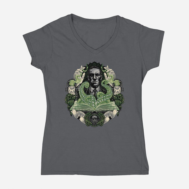 Summon The Creature-Womens-V-Neck-Tee-glitchygorilla