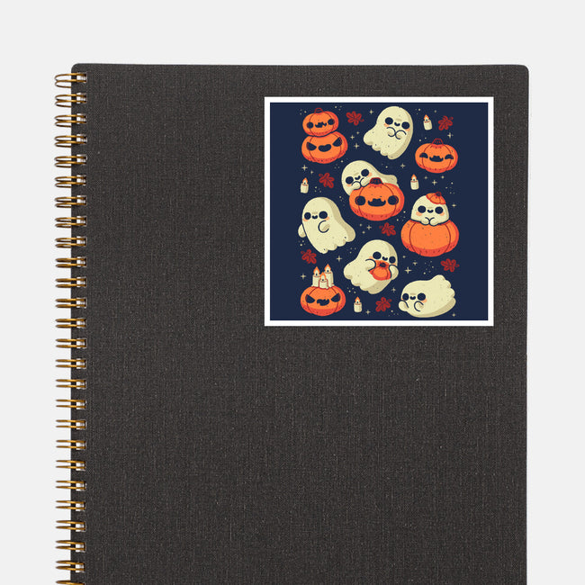 Cute Ghost With Halloween Pumpkin-None-Glossy-Sticker-xMorfina