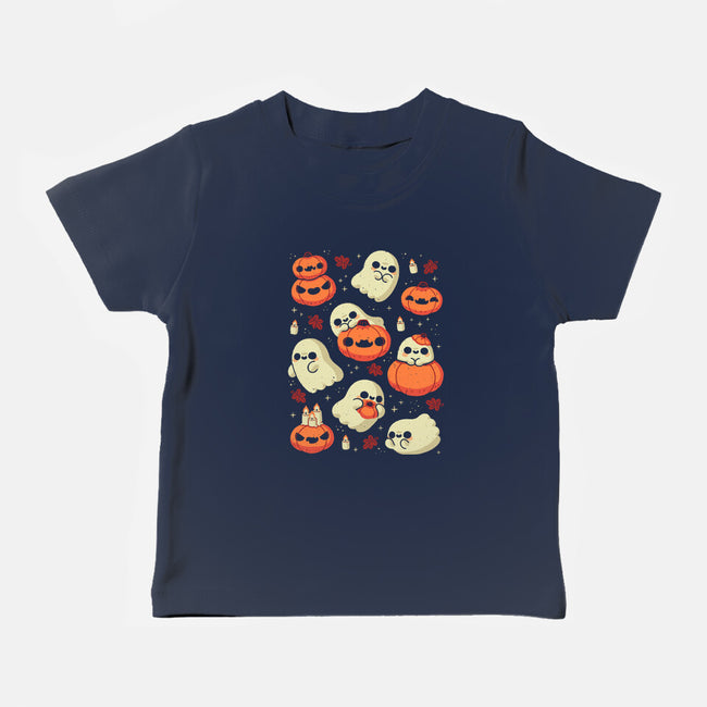 Cute Ghost With Halloween Pumpkin-Baby-Basic-Tee-xMorfina