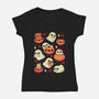 Cute Ghost With Halloween Pumpkin-Womens-V-Neck-Tee-xMorfina