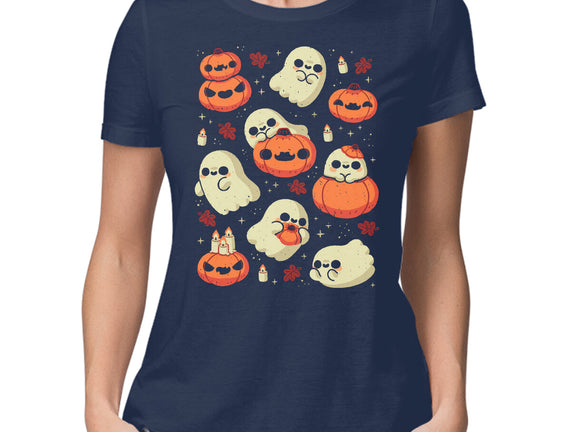 Cute Ghost With Halloween Pumpkin