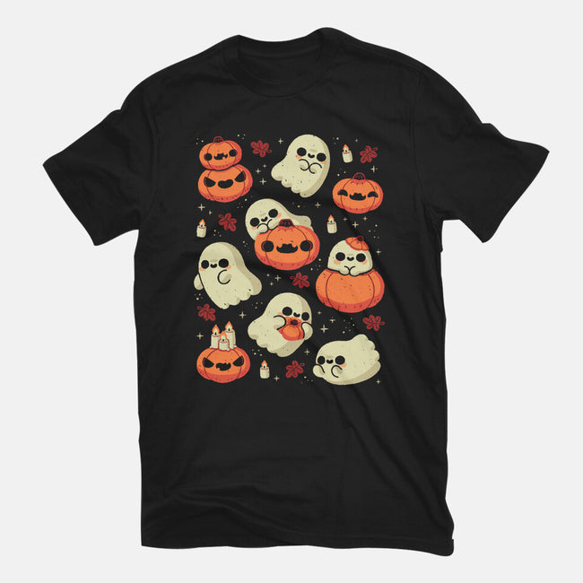 Cute Ghost With Halloween Pumpkin-Womens-Basic-Tee-xMorfina