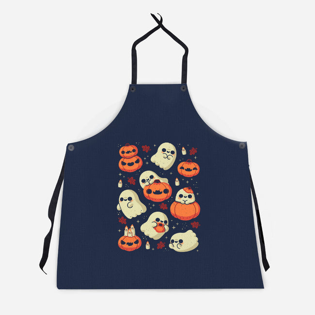 Cute Ghost With Halloween Pumpkin-Unisex-Kitchen-Apron-xMorfina