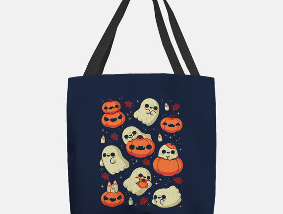 Cute Ghost With Halloween Pumpkin