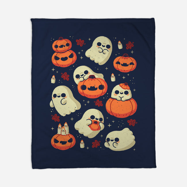 Cute Ghost With Halloween Pumpkin-None-Fleece-Blanket-xMorfina