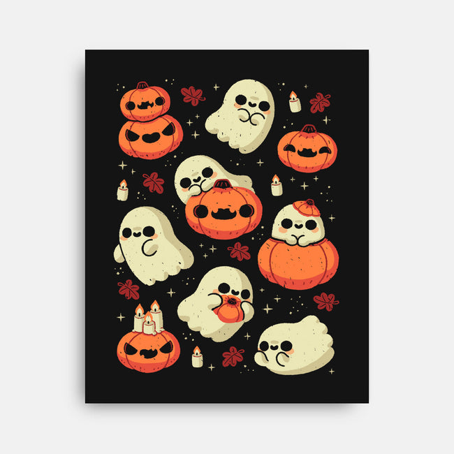 Cute Ghost With Halloween Pumpkin-None-Stretched-Canvas-xMorfina