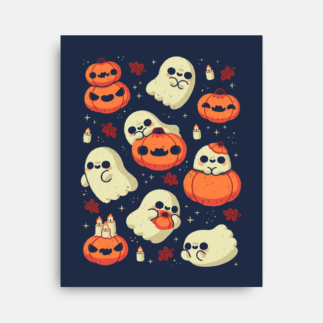 Cute Ghost With Halloween Pumpkin-None-Stretched-Canvas-xMorfina