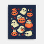 Cute Ghost With Halloween Pumpkin-None-Stretched-Canvas-xMorfina