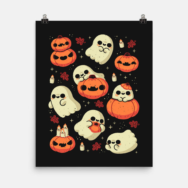 Cute Ghost With Halloween Pumpkin-None-Matte-Poster-xMorfina