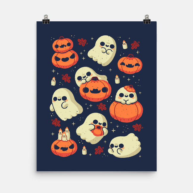 Cute Ghost With Halloween Pumpkin-None-Matte-Poster-xMorfina