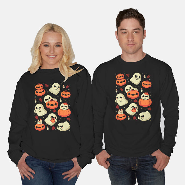 Cute Ghost With Halloween Pumpkin-Unisex-Crew Neck-Sweatshirt-xMorfina