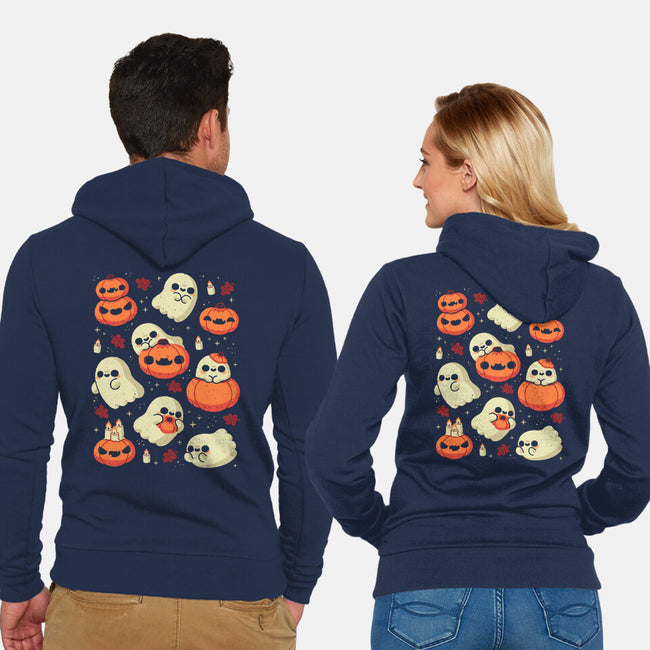 Cute Ghost With Halloween Pumpkin-Unisex-Zip-Up-Sweatshirt-xMorfina