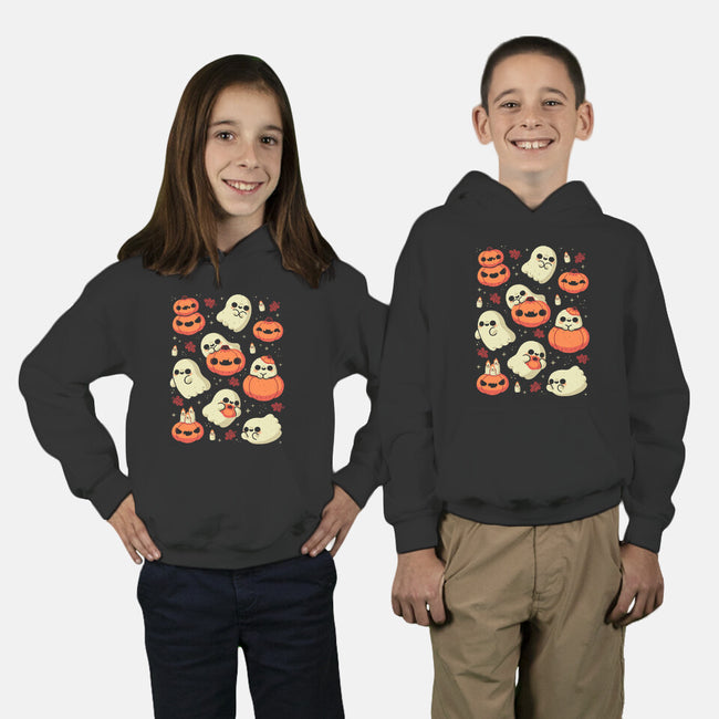 Cute Ghost With Halloween Pumpkin-Youth-Pullover-Sweatshirt-xMorfina