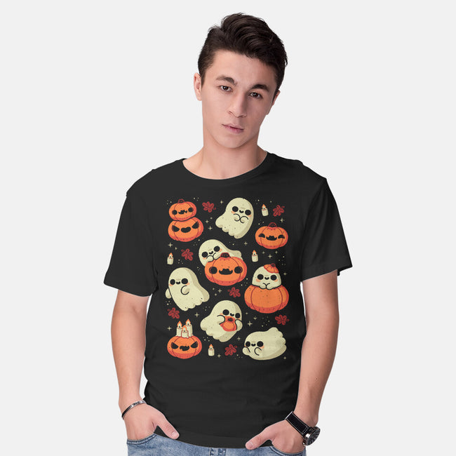 Cute Ghost With Halloween Pumpkin-Mens-Basic-Tee-xMorfina