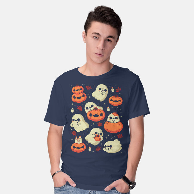 Cute Ghost With Halloween Pumpkin-Mens-Basic-Tee-xMorfina