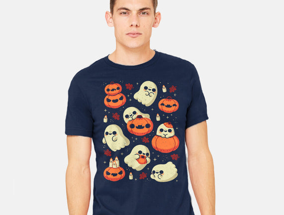 Cute Ghost With Halloween Pumpkin