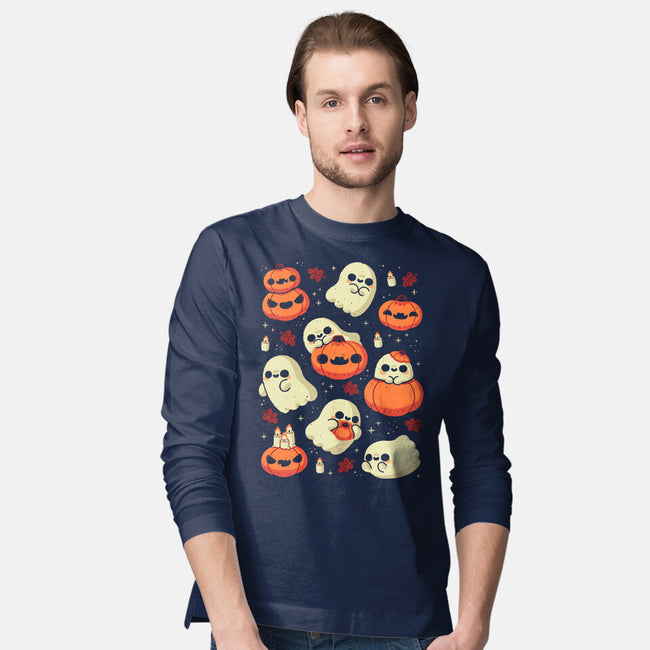Cute Ghost With Halloween Pumpkin-Mens-Long Sleeved-Tee-xMorfina