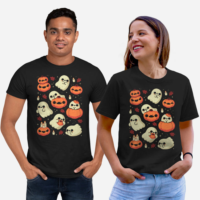 Cute Ghost With Halloween Pumpkin-Unisex-Basic-Tee-xMorfina