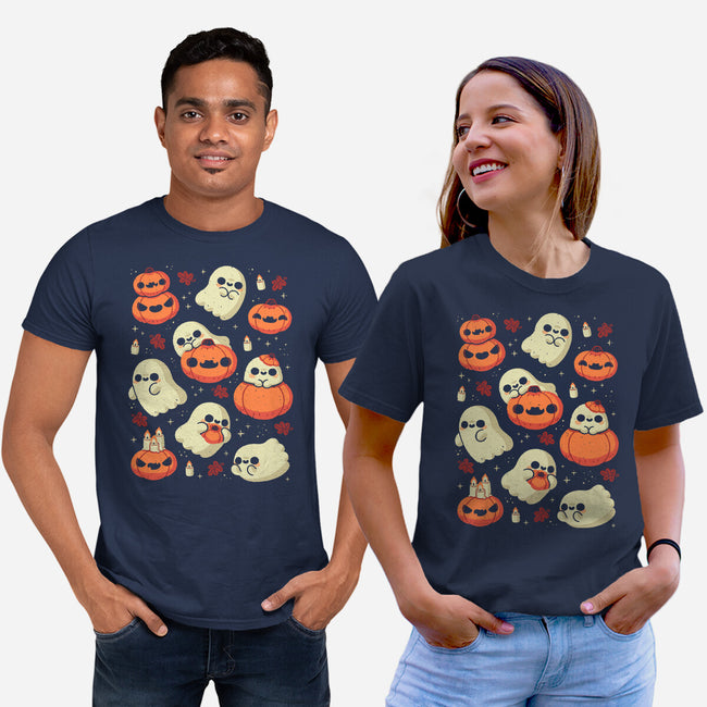 Cute Ghost With Halloween Pumpkin-Unisex-Basic-Tee-xMorfina