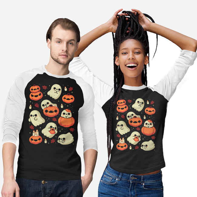 Cute Ghost With Halloween Pumpkin-Unisex-Baseball-Tee-xMorfina