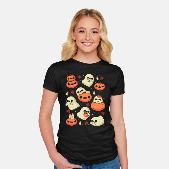 Cute Ghost With Halloween Pumpkin-Womens-Fitted-Tee-xMorfina