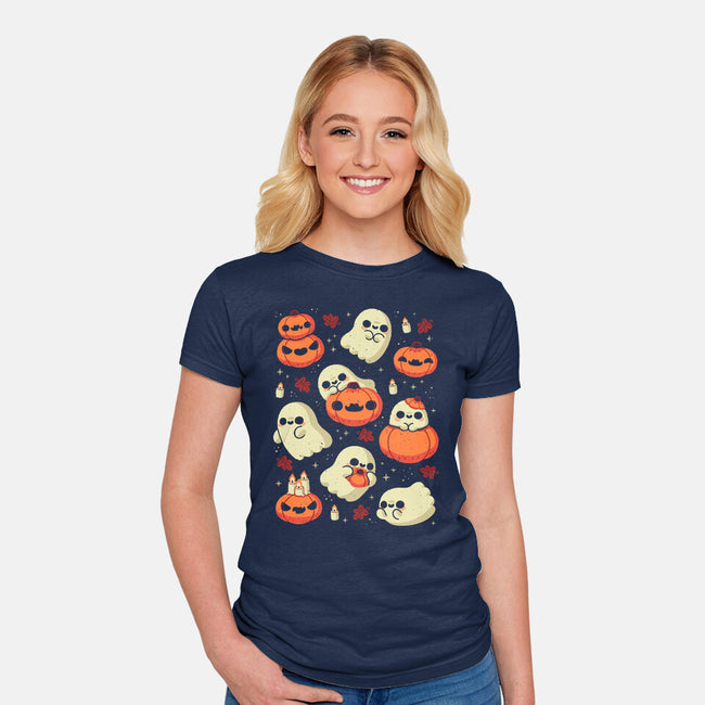 Cute Ghost With Halloween Pumpkin-Womens-Fitted-Tee-xMorfina