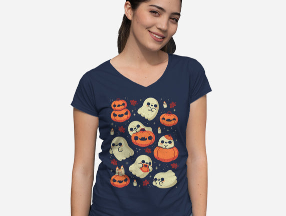 Cute Ghost With Halloween Pumpkin