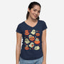 Cute Ghost With Halloween Pumpkin-Womens-V-Neck-Tee-xMorfina