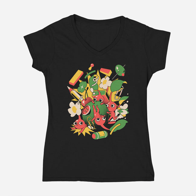 Tiny Creatures-Womens-V-Neck-Tee-ilustrata