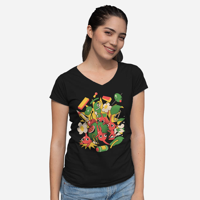 Tiny Creatures-Womens-V-Neck-Tee-ilustrata