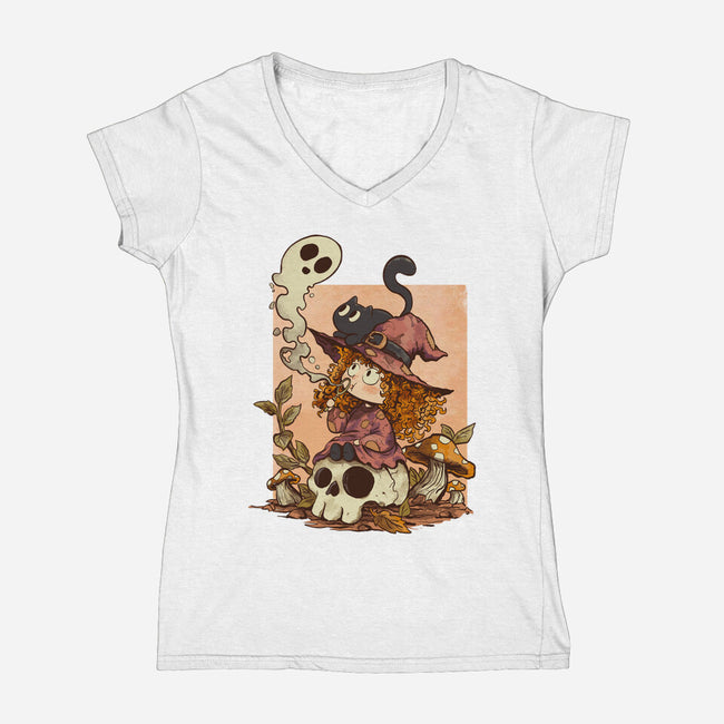 Boo Bubble Witch-Womens-V-Neck-Tee-fanfabio