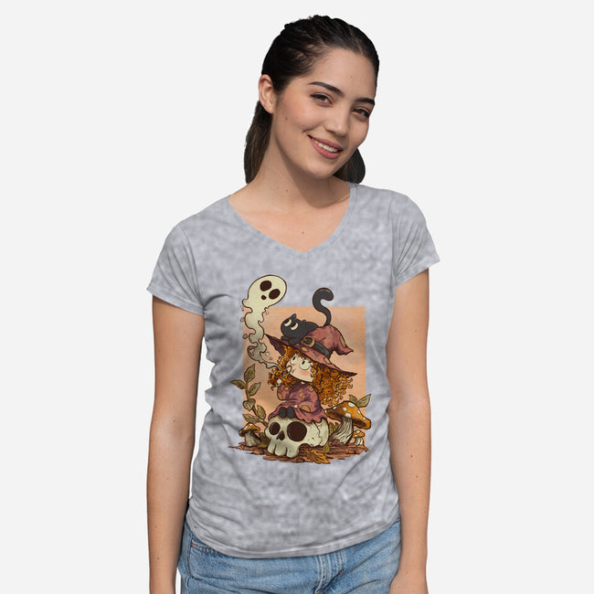 Boo Bubble Witch-Womens-V-Neck-Tee-fanfabio