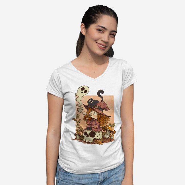 Boo Bubble Witch-Womens-V-Neck-Tee-fanfabio