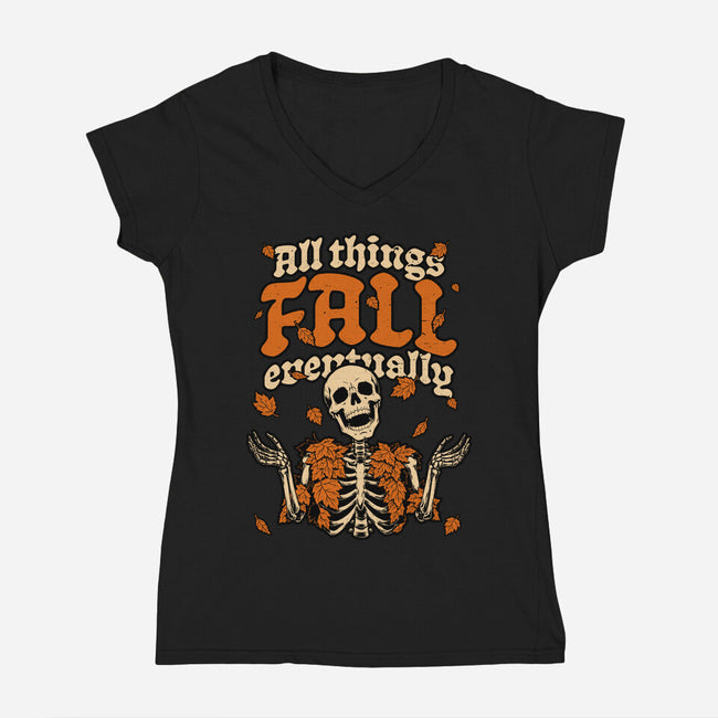 Skeleton Autumn Leaves-Womens-V-Neck-Tee-Studio Mootant