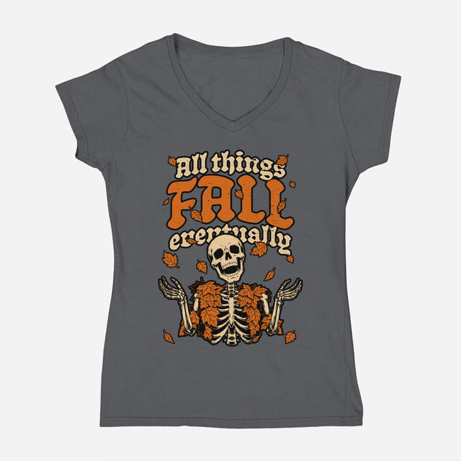 Skeleton Autumn Leaves-Womens-V-Neck-Tee-Studio Mootant