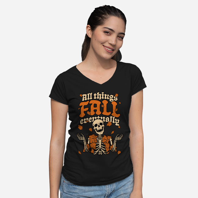 Skeleton Autumn Leaves-Womens-V-Neck-Tee-Studio Mootant