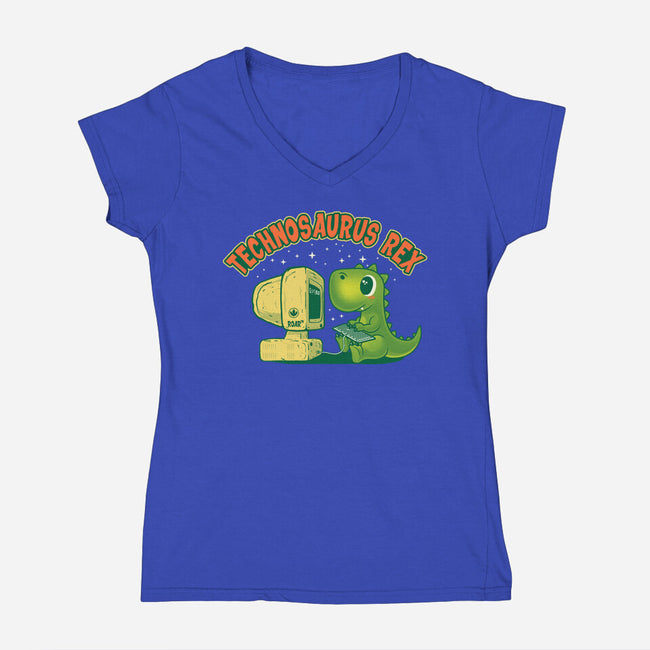 Technosaurus Rex-Womens-V-Neck-Tee-erion_designs