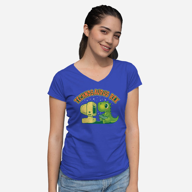 Technosaurus Rex-Womens-V-Neck-Tee-erion_designs