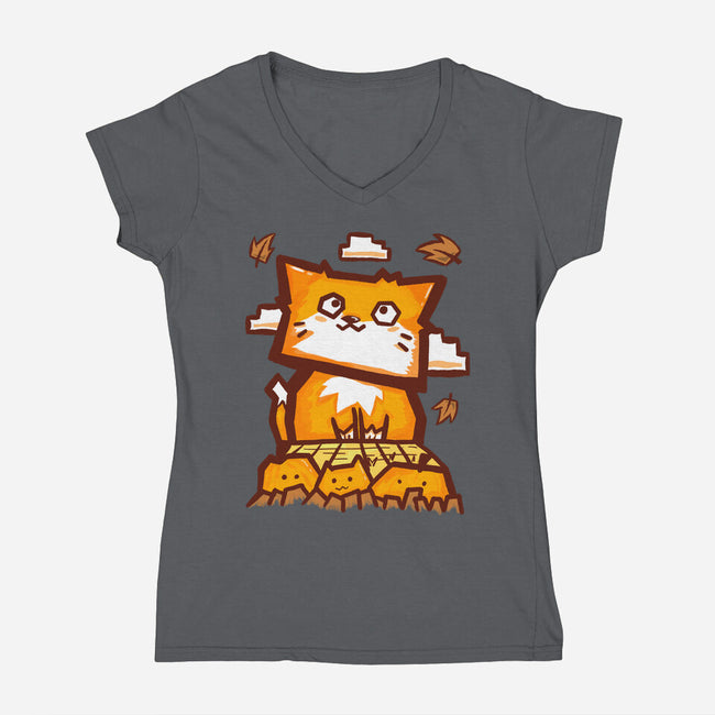 Cat In Fall Season-Womens-V-Neck-Tee-bloomgrace28